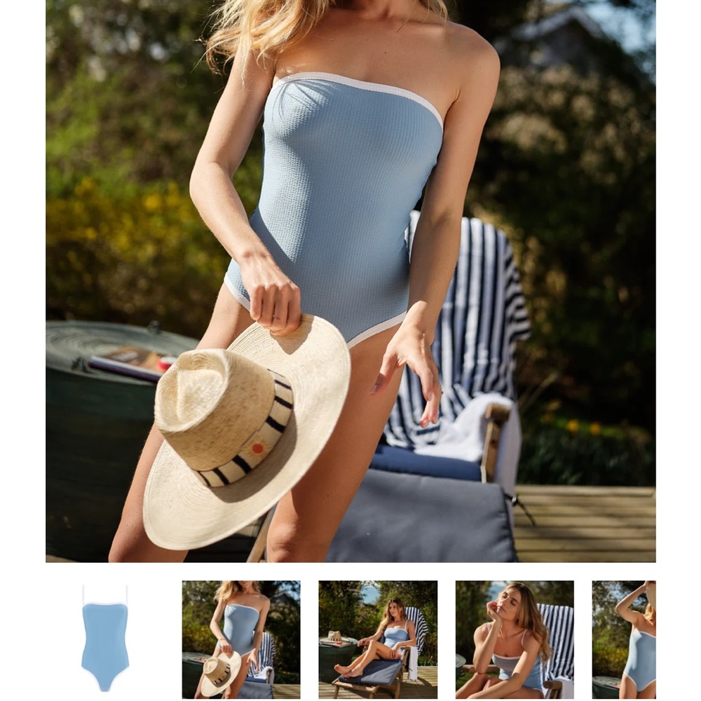 Minnow women's surfside blue seersucker one piece - small